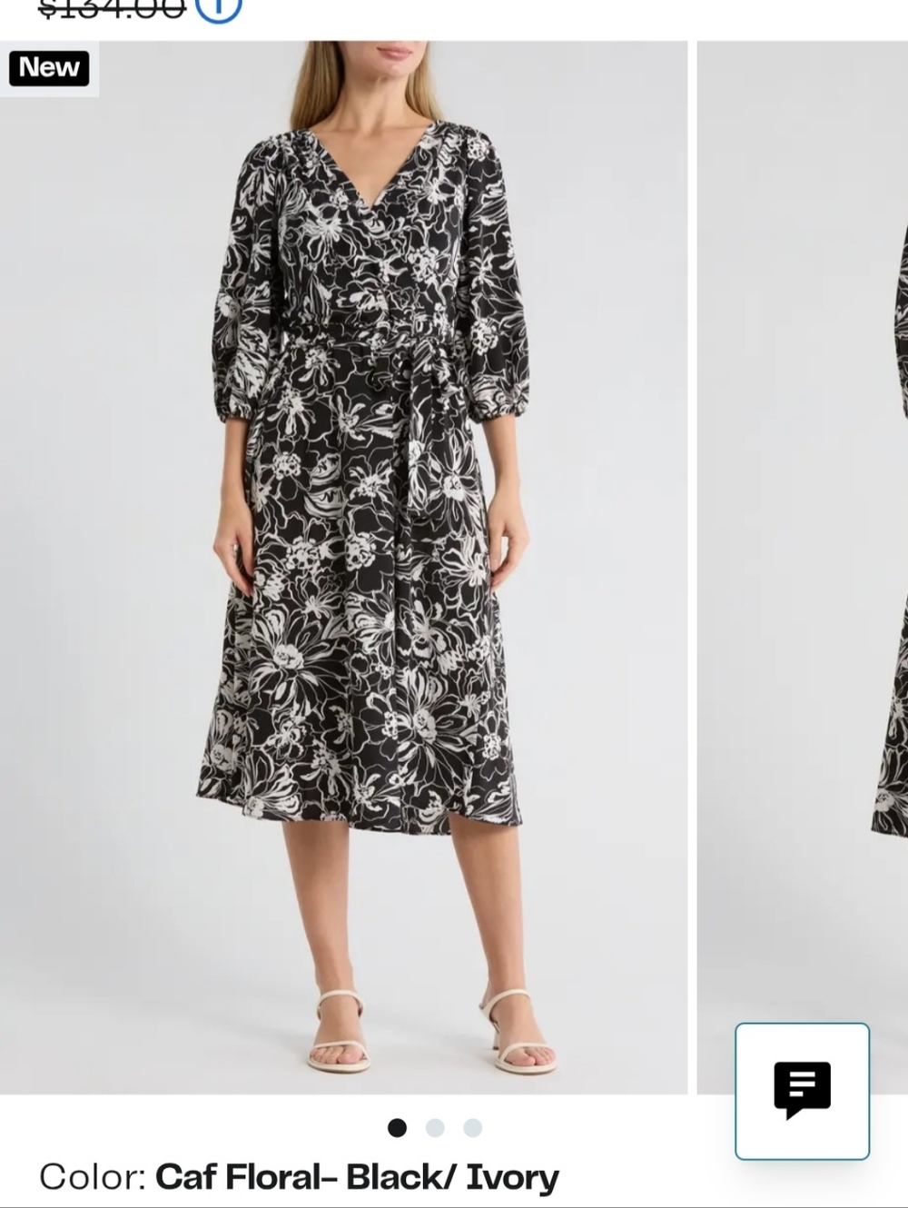 NEW DKNY Black and White Floral Wrap-Style Midi Dress